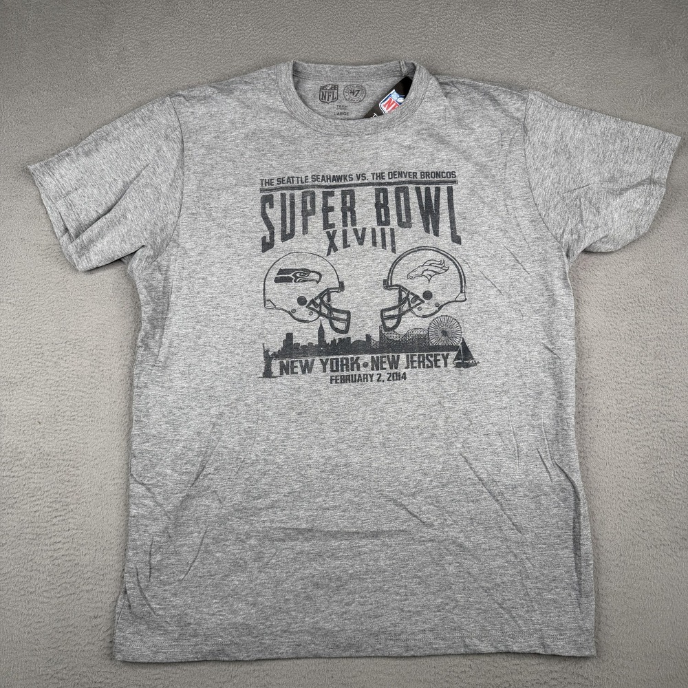 Seahawks Vs Broncos Shirt Mens Large Gray NFL Football '47 Super Bowl XLVIII